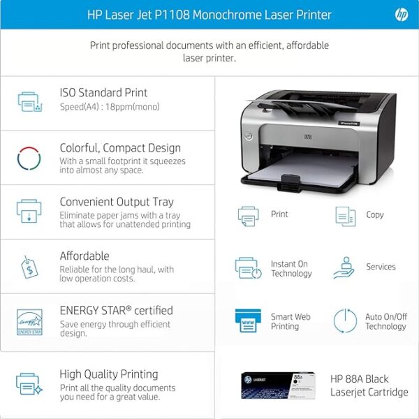 HP Laserjet P1108 Single Function Monochrome Laser Printer - Image 4